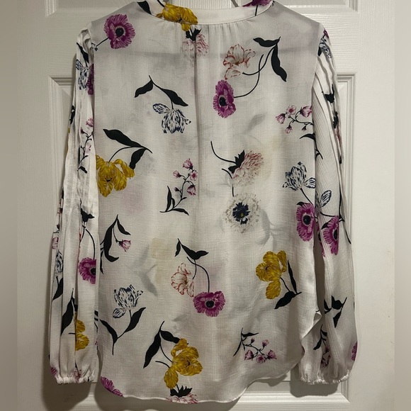 Ann Taylor White Floral Blouse with Yellow and Purple Accents - Picture 7 of 9